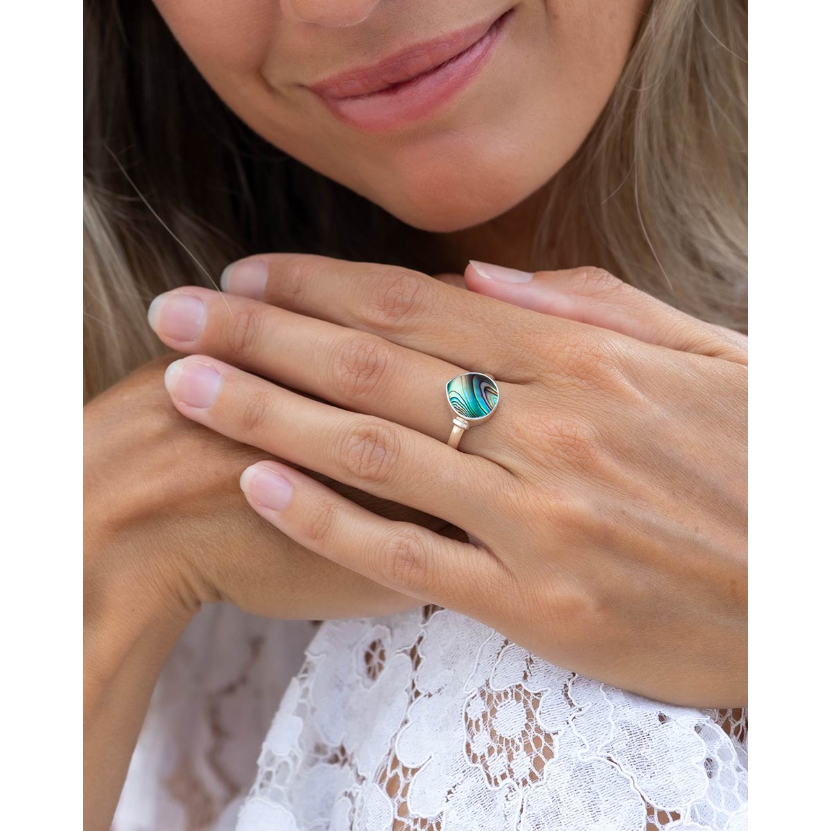 Bague Selena Argent 925 et Nacre Abalone | Bijou Artisanal Forme Goutte | ADEN - vue 3