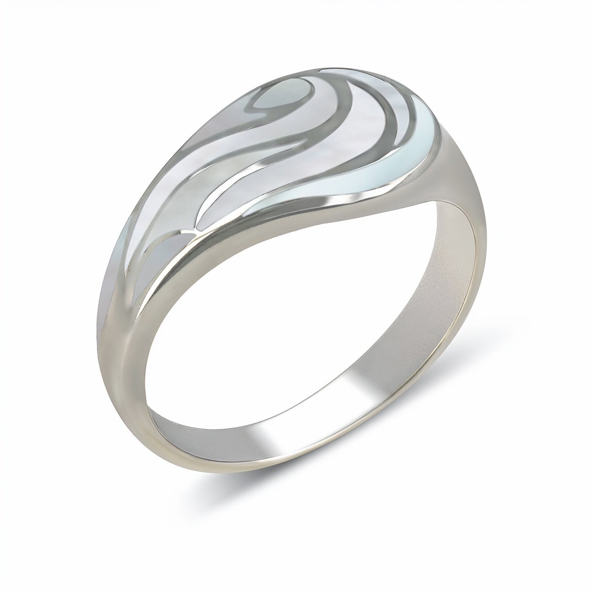 Bague Naia Argent 925 et Nacre Blanche | Design Vague Moderne | Bijou Artisanal ADEN