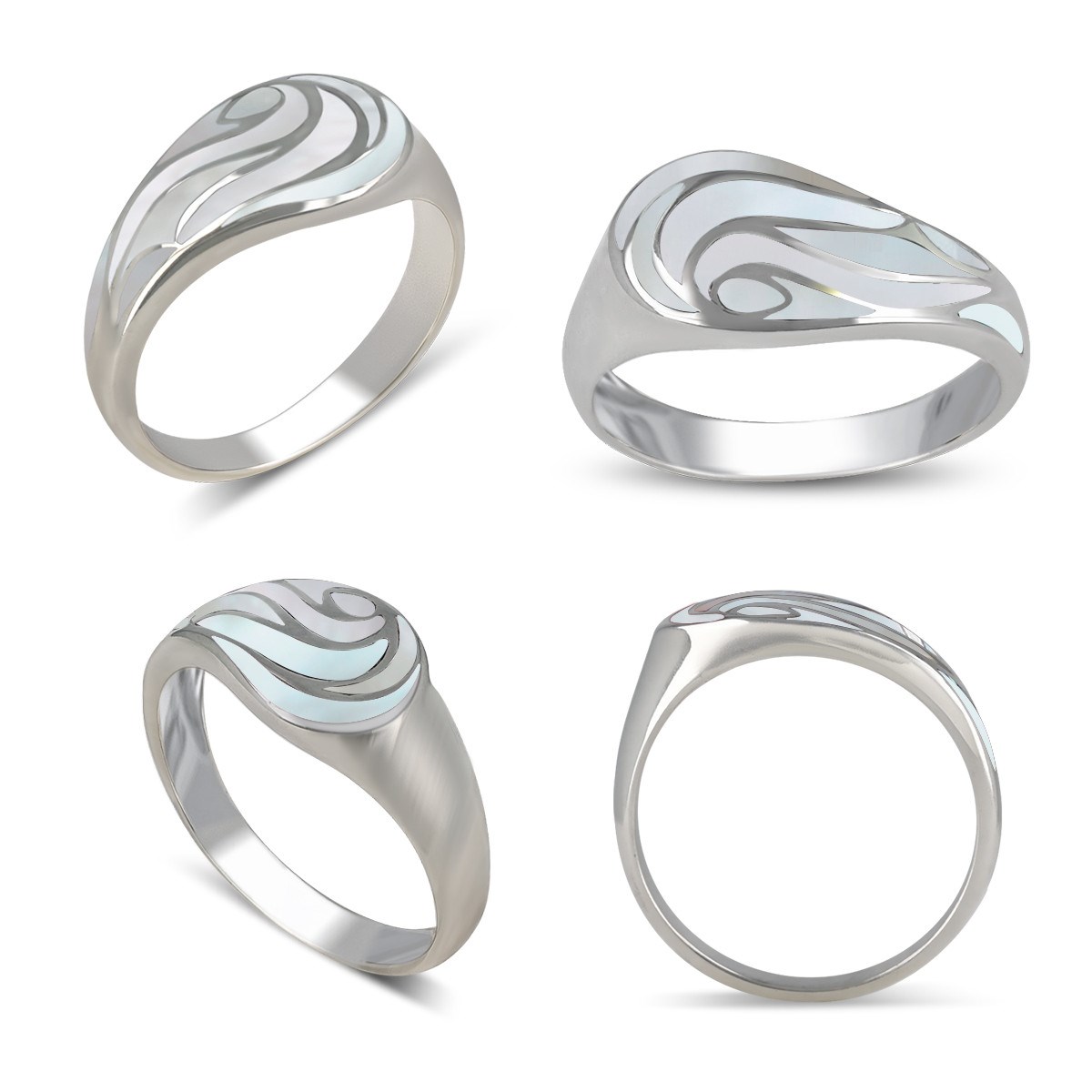 Bague Naia Argent 925 et Nacre Blanche | Design Vague Moderne | Bijou Artisanal ADEN - vue 2