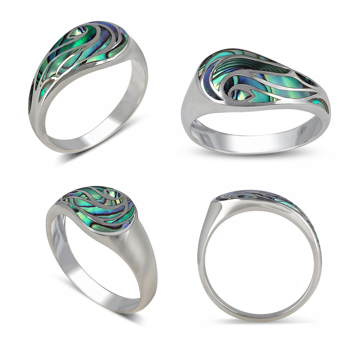 Bague Naia Argent 925 et Nacre Abalone | Design Vague Océane | Bijou Artisanal ADEN - vue 2