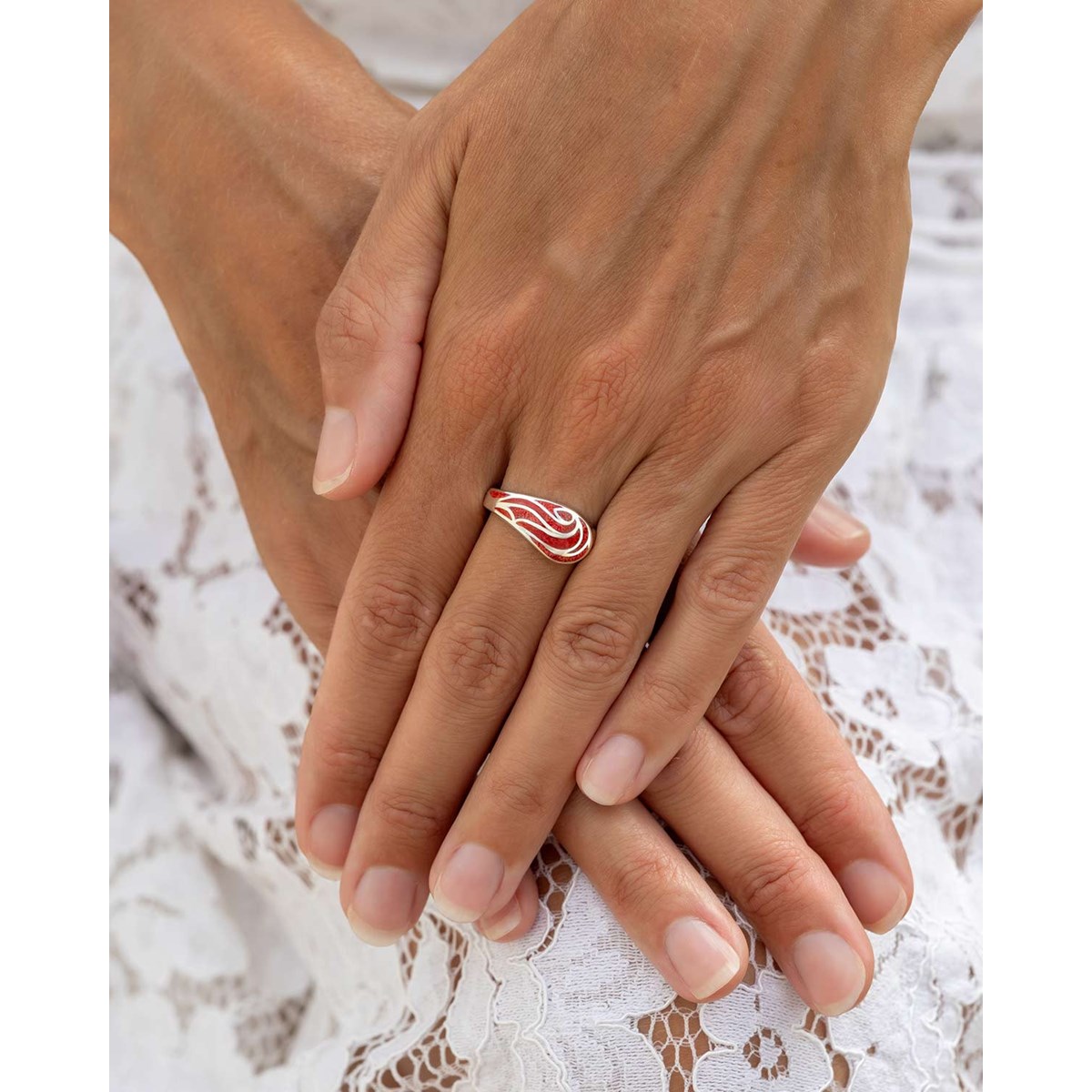 Bague Naia Argent 925 et Corail | Design Vague Océane | Bijou Artisanal ADEN - vue 3