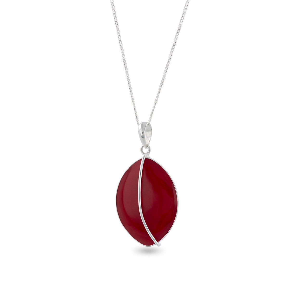 Pendentif Adara Argent 925 et Corail Rouge | ADEN Design Feuille | Bijou Naturel