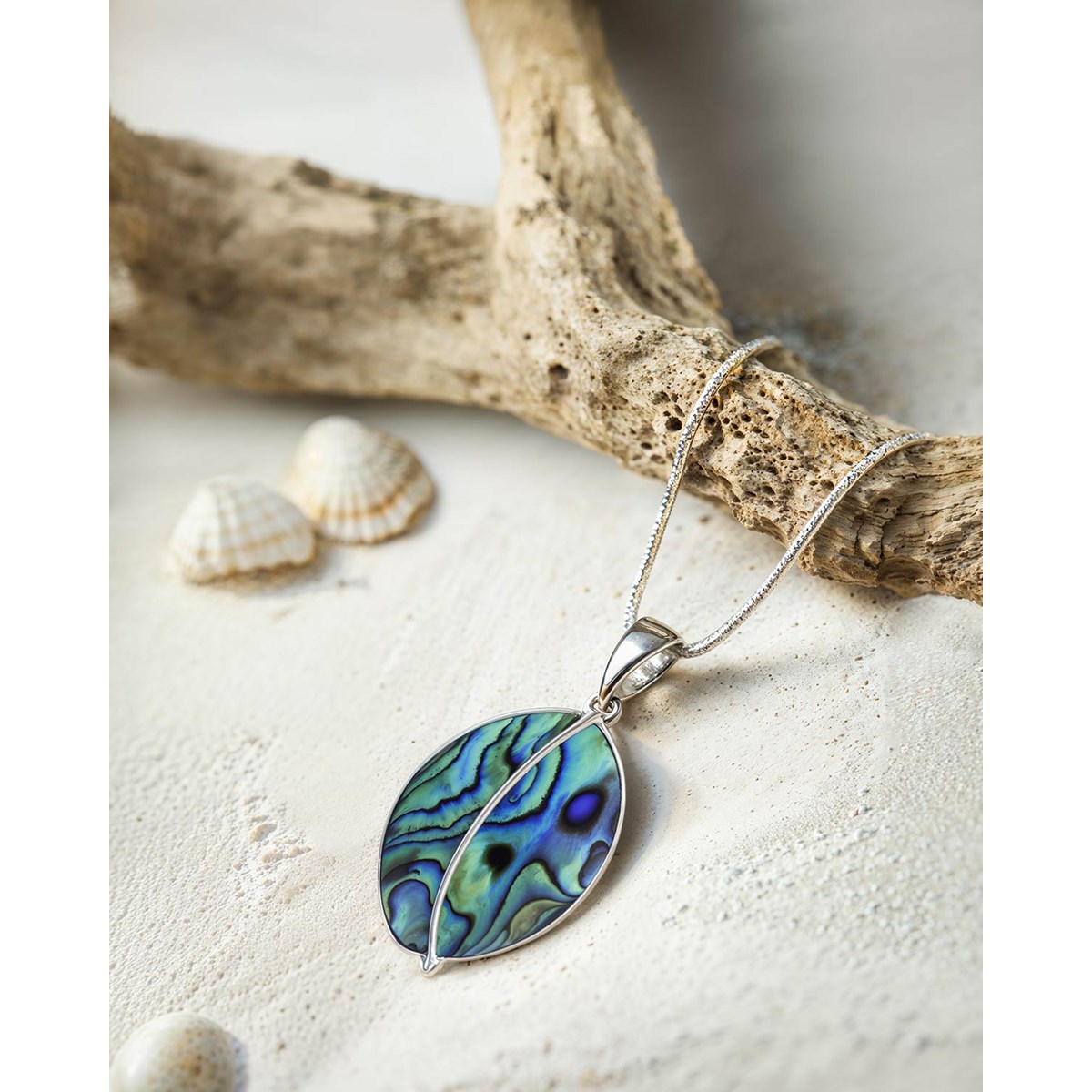 Pendentif Adara Argent 925 et Nacre Abalone | ADEN Design Feuille | Bijou Irisé - vue 3