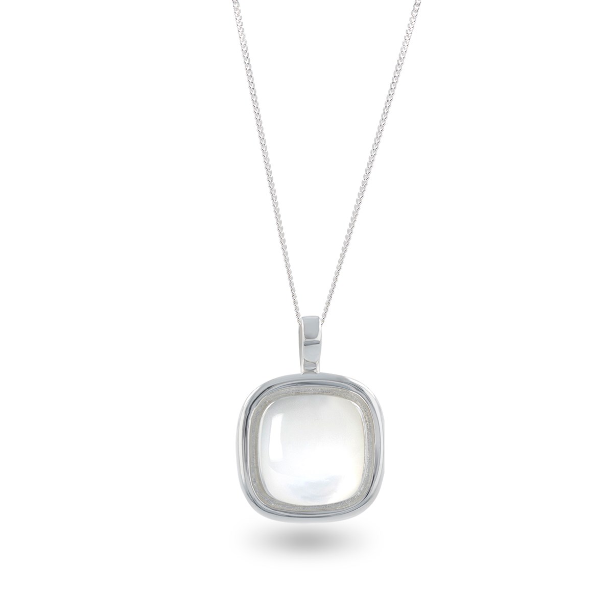 Pendentif Elena Argent 925 et Nacre Blanche | ADEN Design Carré | Bijou Moderne