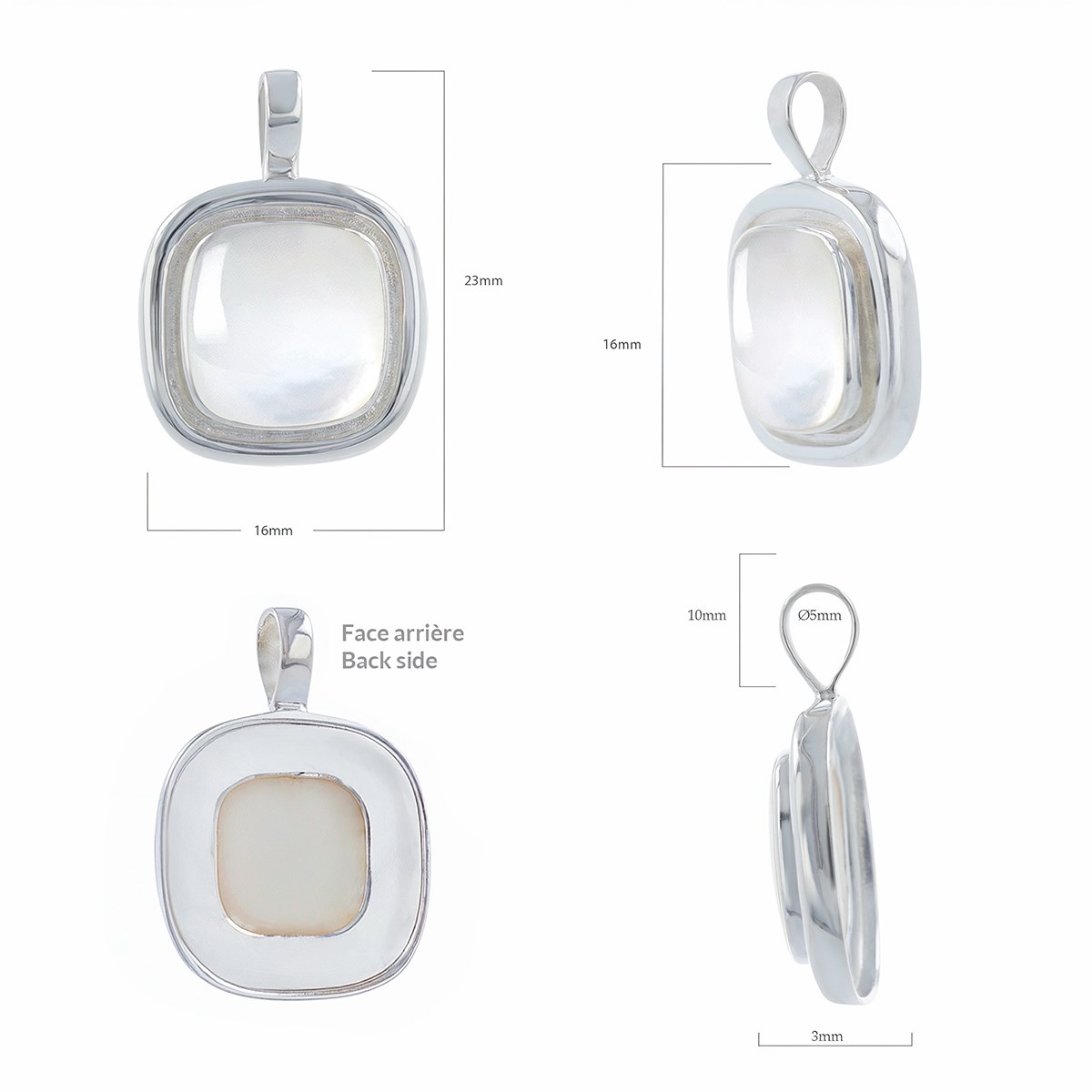 Pendentif Elena Argent 925 et Nacre Blanche | ADEN Design Carré | Bijou Moderne - vue 2