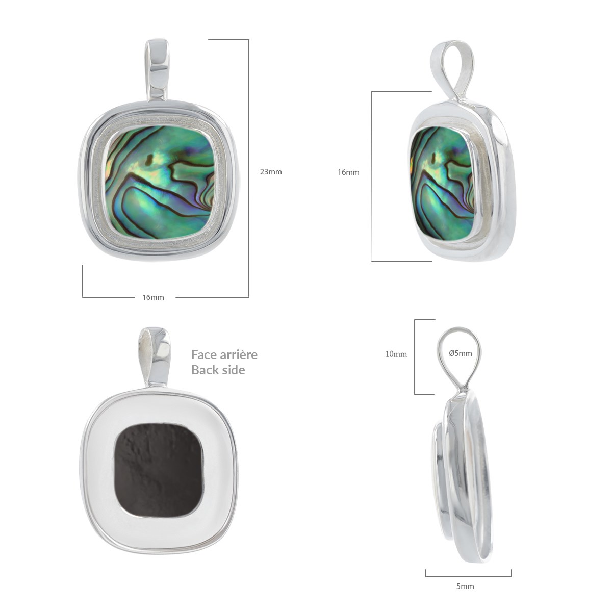 Pendentif Elena Argent 925 et Nacre Abalone | ADEN Design Carré | Bijou Contemporain - vue 2