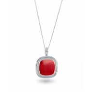 Pendentif Elena Argent 925 et Corail Rouge | ADEN Design Carré | Bijou Contemporain