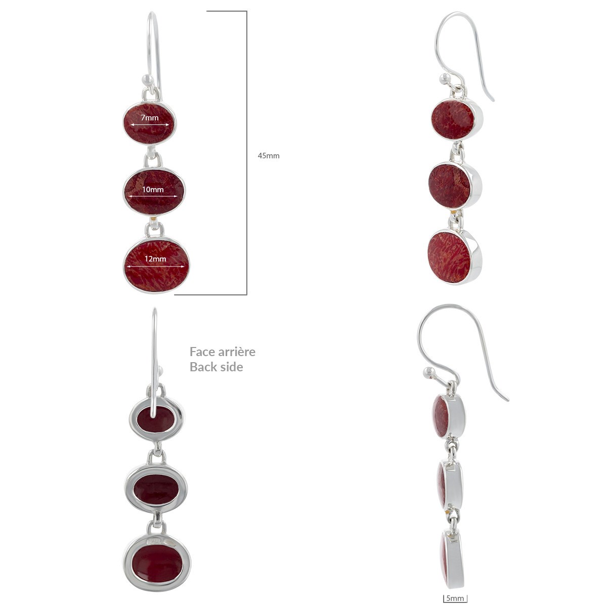 Boucles d'Oreilles Amara Argent 925 et Corail | ADEN Cascade de Cabochons | Bijou Élégant - vue 3