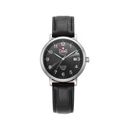 KILO - Boitier argenté - Bracelet cuir noir - Cadran noir - Montre homme