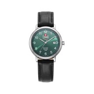 KILO - Boitier argenté - Bracelet cuir noir - Cadran vert - Montre homme