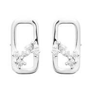 Boucles d'Oreilles Brillaxis Rectangulaires_x000D_
Argent Rhodié avec Design Floral en Oxydes de Zirconium