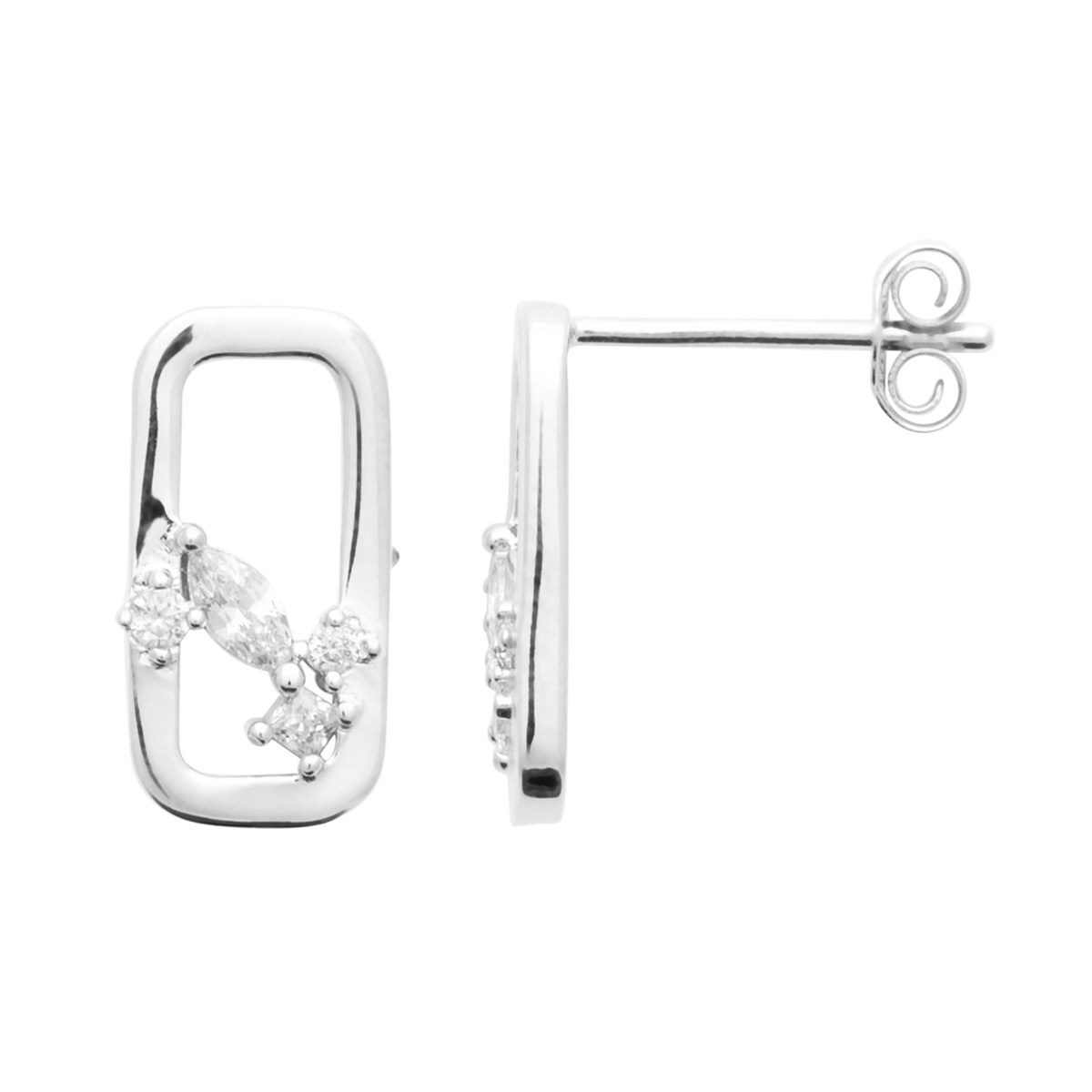 Boucles d'Oreilles Brillaxis Rectangulaires
Argent Rhodié avec Design Floral en Oxydes de Zirconium - vue 3