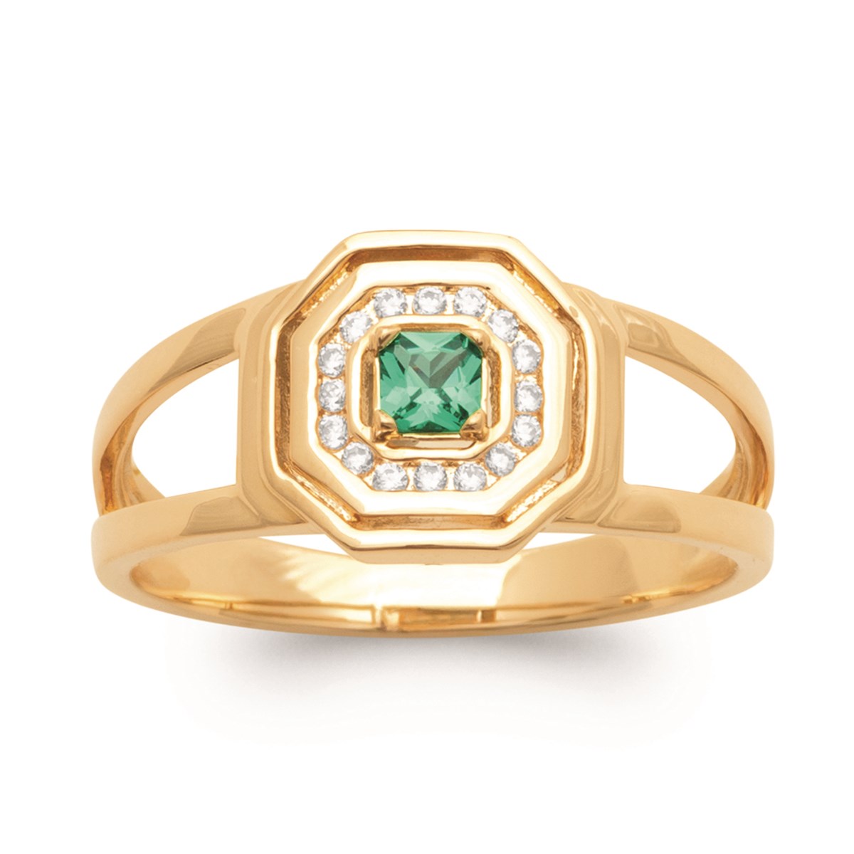 Bague Brillaxis en plaqué or et pierre verte - vue 4