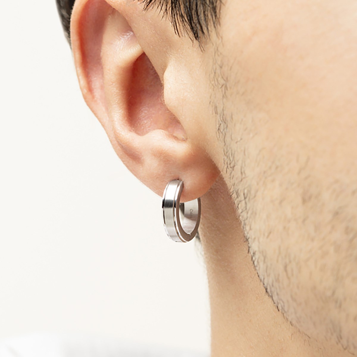 Boucles d'oreilles créoles homme Lotus acier - vue 2