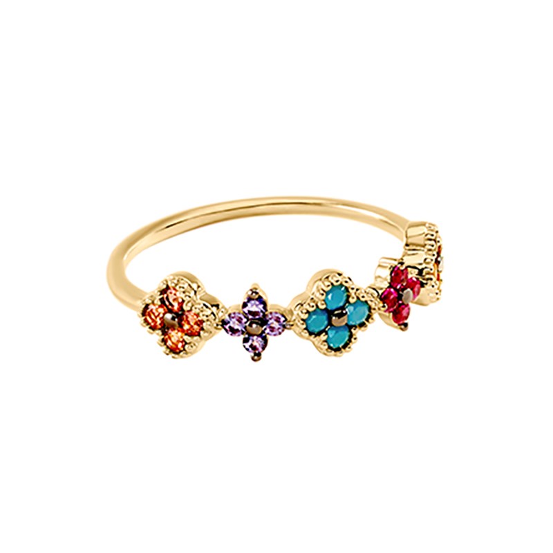 Bague fine Agatha Beloved doré rangée fleurs_x000D_
multicolore - vue 4