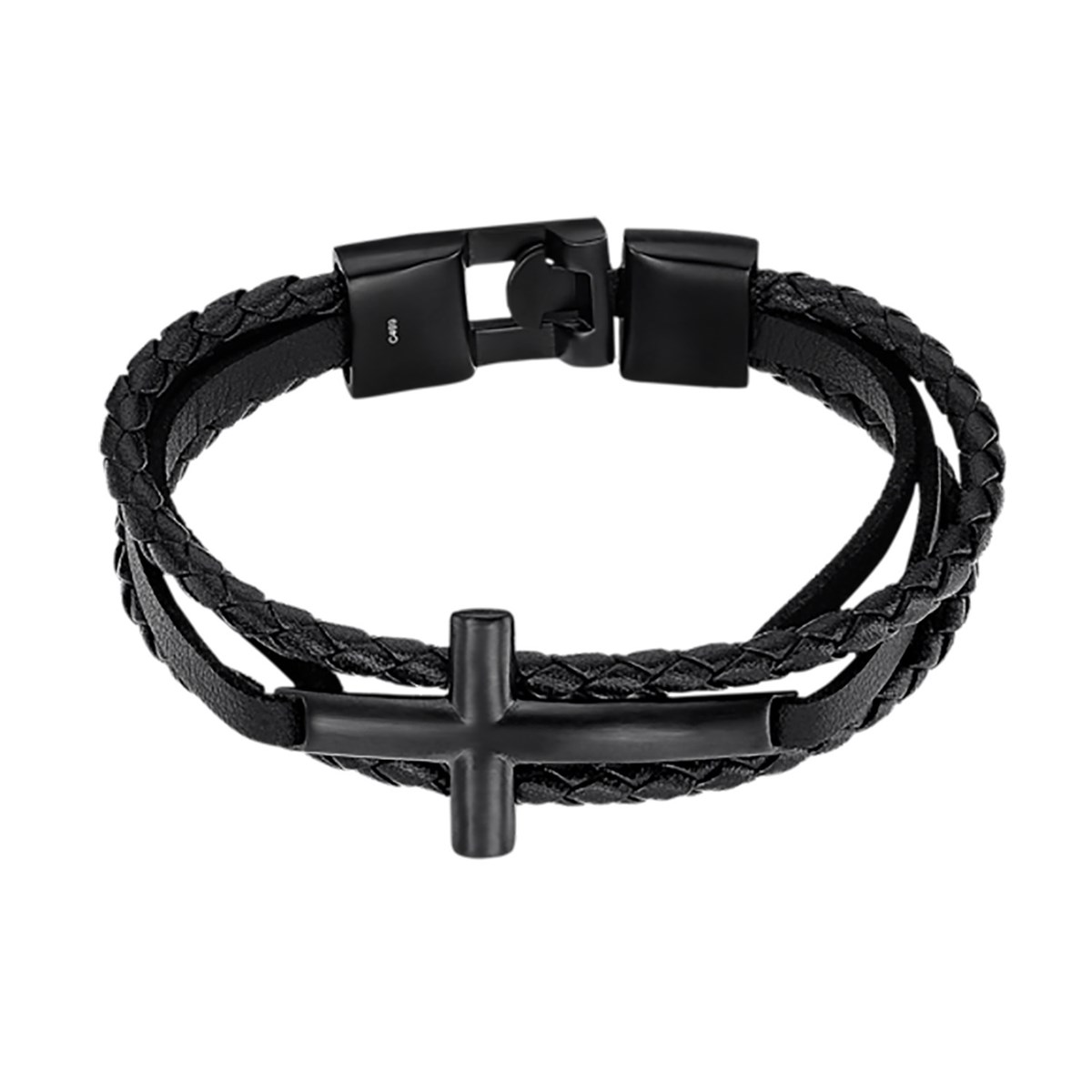 Bracelet homme Lotus Style Men In Black croix/cuir