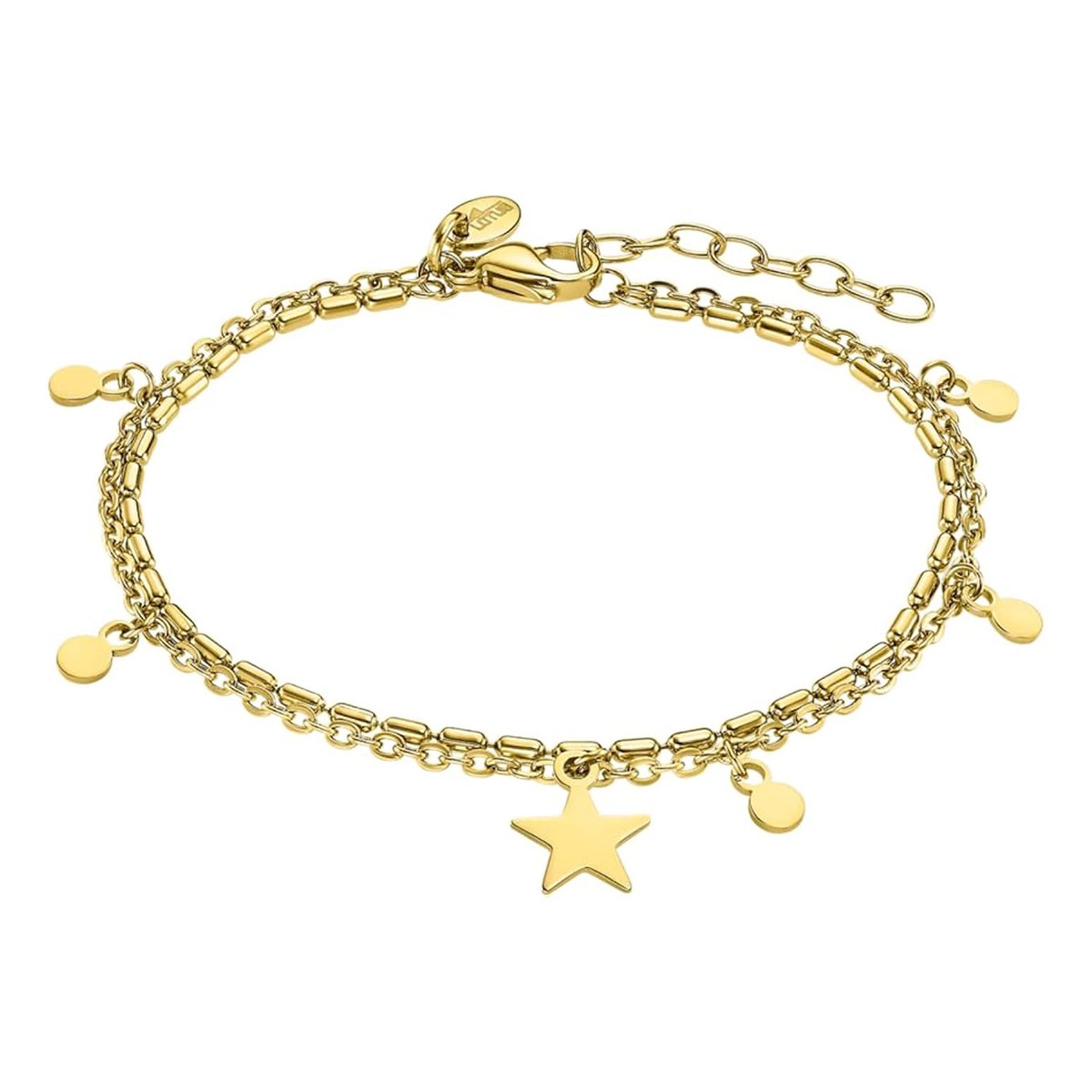 Bracelet Lotus Style double rang acier doré_x000D_
pampilles
