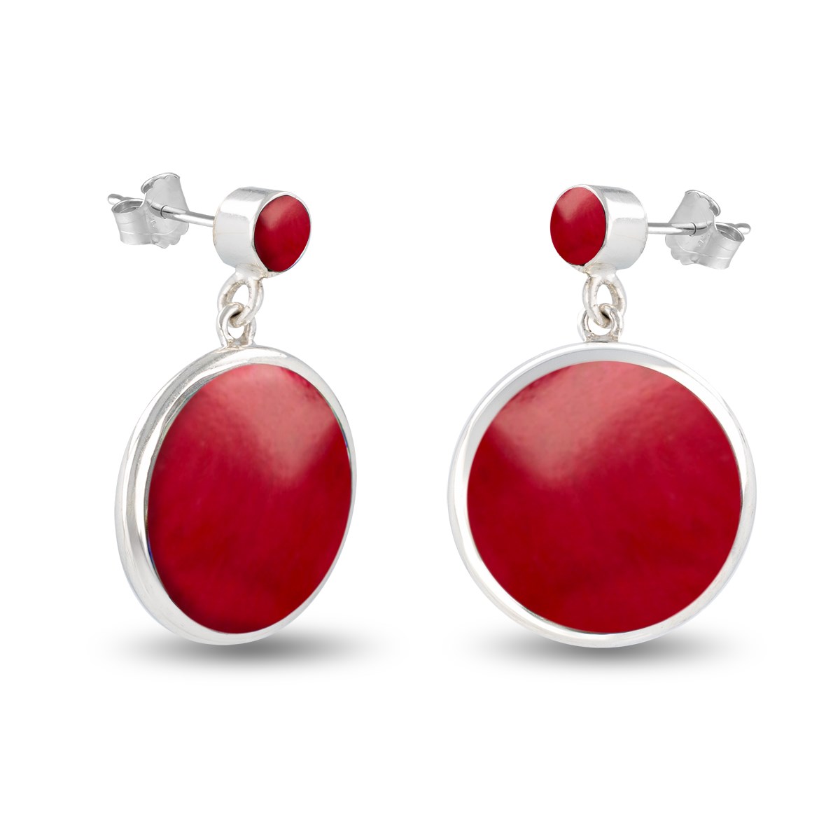 Boucles d'Oreilles Mira Argent 925 et Corail | ADEN Design Géométrique | Bijou Moderne