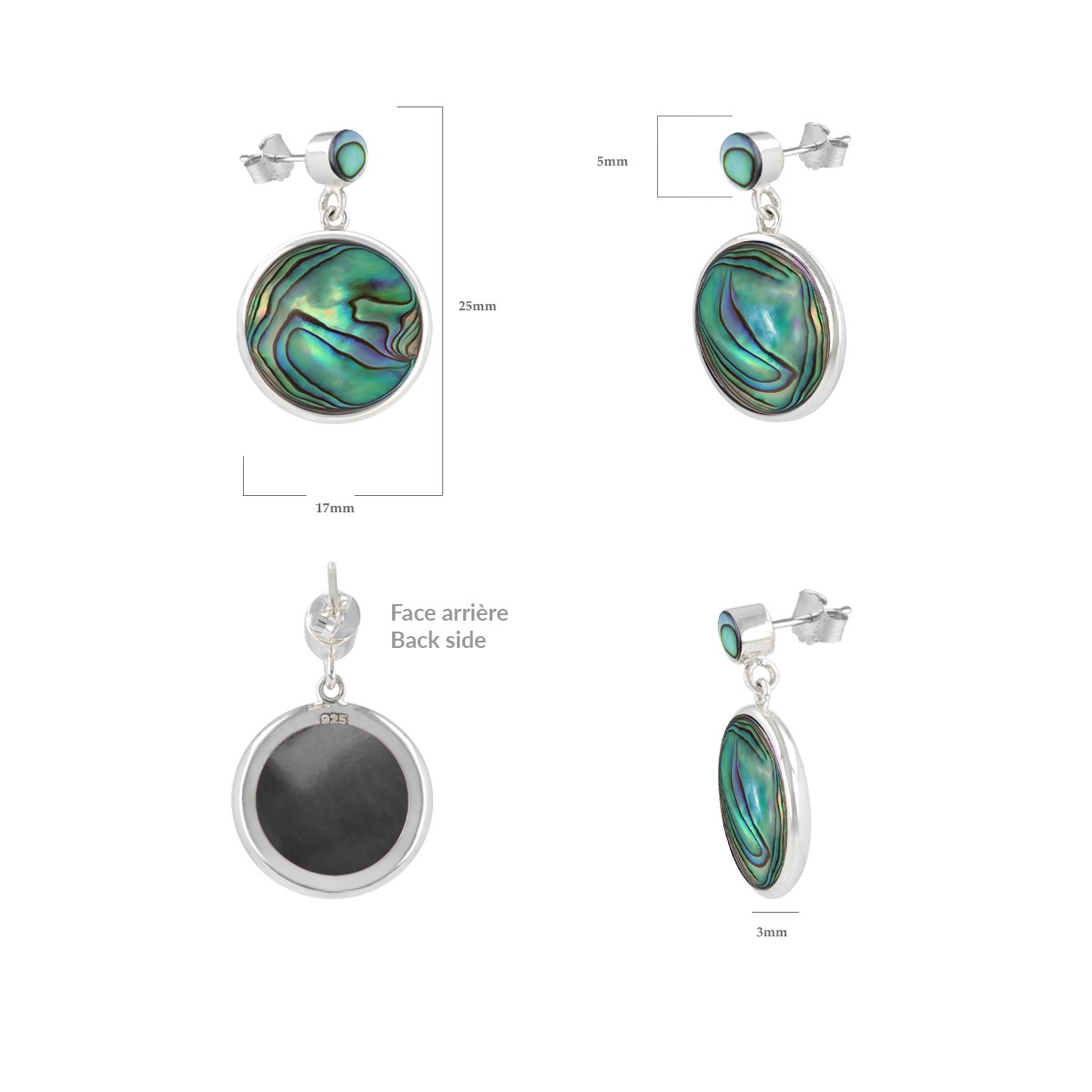 Boucles d'Oreilles Mira Argent 925 et Nacre Abalone | ADEN Design Géométrique | Bijou Chatoyant - vue 2