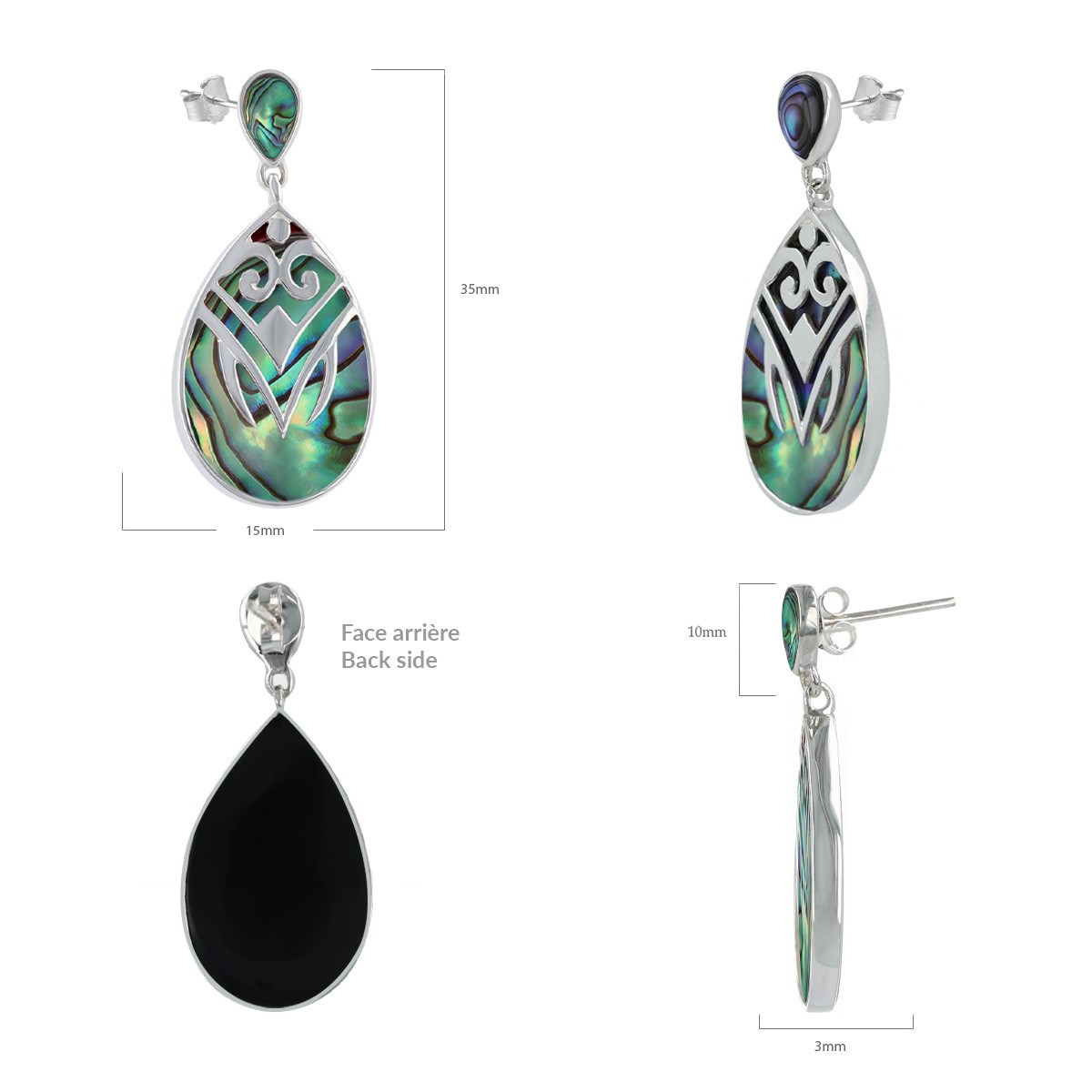 Boucles d'Oreilles Maëlla Argent 925 et Nacre Abalone | ADEN Design Inca | Bijou Irisé - vue 3