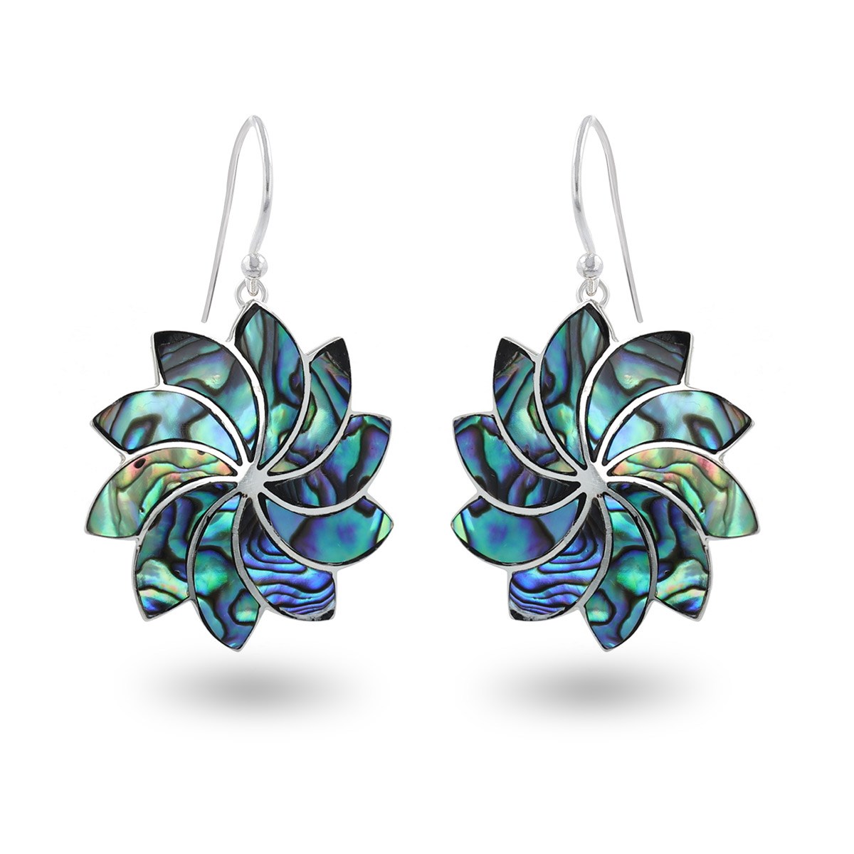 Boucles d'Oreilles VAHINE Fleur Spirale en Nacre Abalone sur Argent 925 - Bijoux Artisanaux ADEN