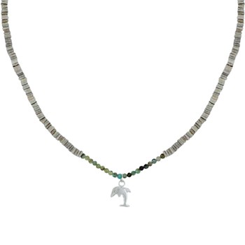 925 Silver Dolphin Necklace or Bracelet Faceted Turquoise Beads Grey Rings