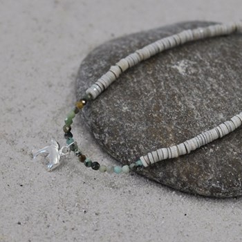 925 Silver Dolphin Necklace or Bracelet Faceted Turquoise Beads Grey Rings