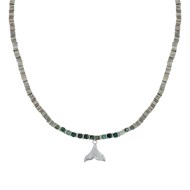 Collier ou Bracelet Queue de Baleine Argent Perles Facettées de Turquoise Anneaux Gris