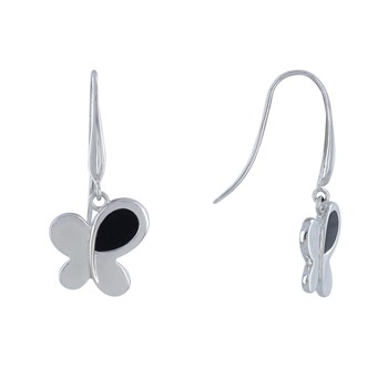 925 Sterling Silver and Black Onyx Butterfly Earrings