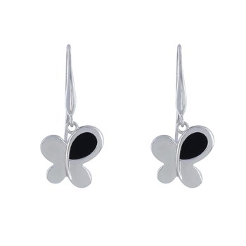 925 Sterling Silver and Black Onyx Butterfly Earrings