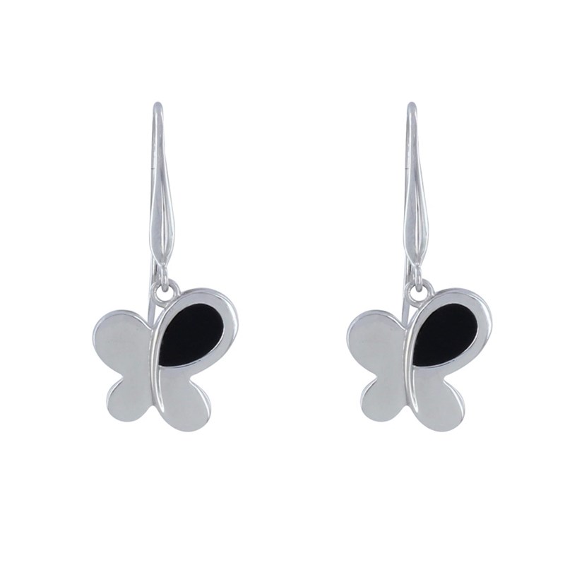 Boucles d'Oreilles Papillons Argent et Onyx Noir - vue 2