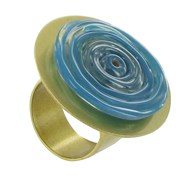 Bague Disque en Laiton Pâte de Verre Bleu Mer