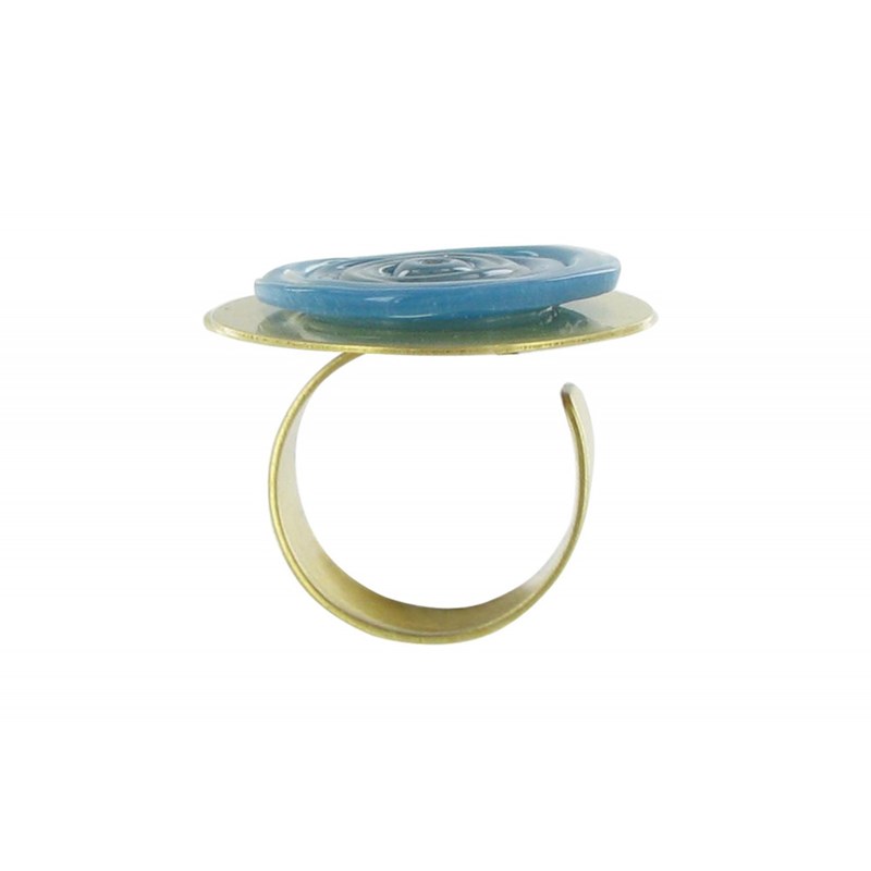 Bague Disque en Laiton Pâte de Verre Bleu Mer - vue 3