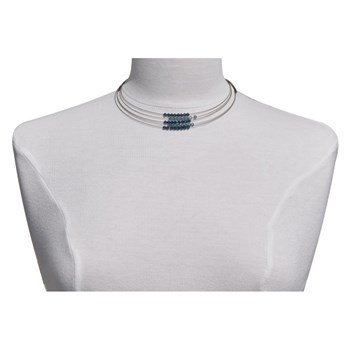 Collier Multi-fils Argent 925 et Perles Cristal Grises et Bleu Foncés