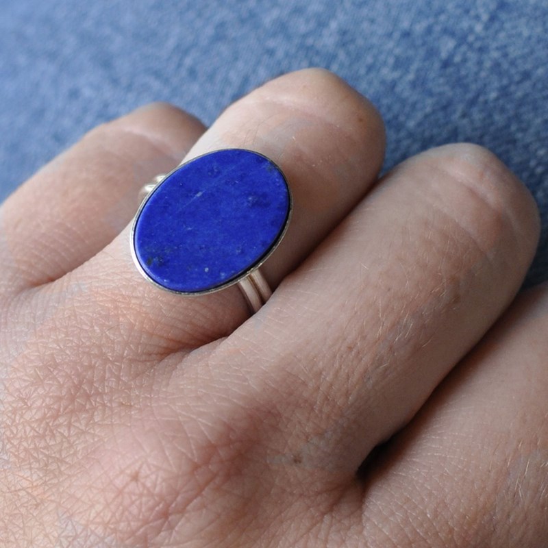 Bague Argent Ovale de Lapis Lazuli - vue 4