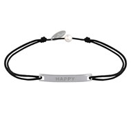 Bracelet Lien Plaque Incurvé en Argent 925 Gravé Happy - Noir