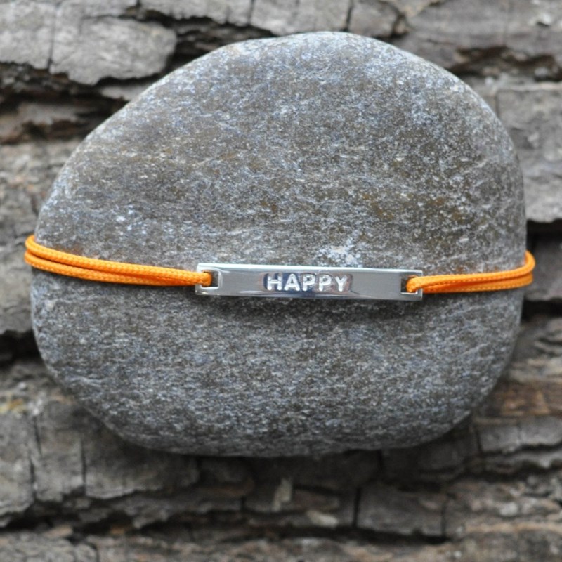 Bracelet Lien Plaque Incurvé en Argent Gravé Happy - Noir - vue 3