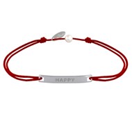 Bracelet Lien Plaque Incurvé en Argent Gravé Happy - Rouge