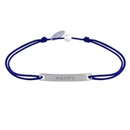 Bracelet Lien Plaque Incurvé en Argent 925 Gravé Happy - Bleu Navy