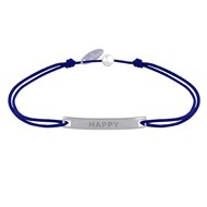 Bracelet Lien Plaque Incurvé en Argent Gravé Happy - Bleu Navy