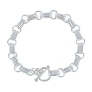 Bracelet Argent Double Maillons Plat et Ronds Fermoir T