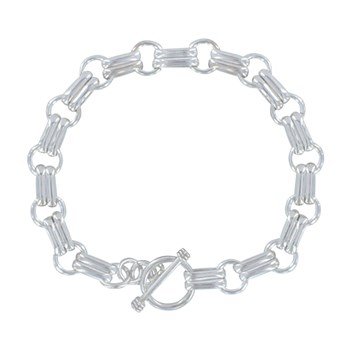 Bracelet Argent 925 Double Maillons Plat et Ronds Fermoir T