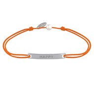 Bracelet Lien Plaque Incurvé en Argent Gravé Happy - Orange