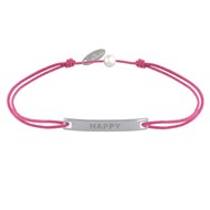 Bracelet Lien Plaque Incurvé en Argent 925 Gravé Happy - Fuchsia