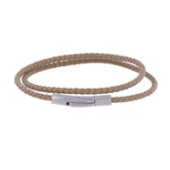 Bracelet Homme Double Tour Cuir Tréssé Rond pour Poignet 19cm - Marron