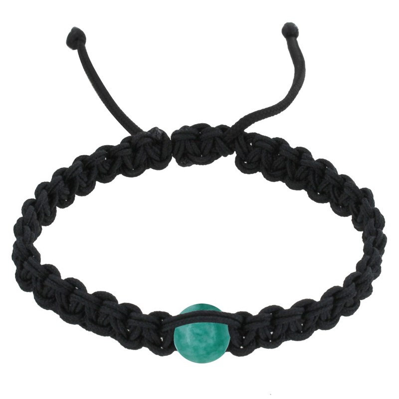 Bracelet Homme Shamballa Lien Tressé Noir et Perle d'Amazonite