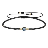 Bracelet Lien Perle d'Eau Douce Noire et Petites Perles Brillantes - Noir