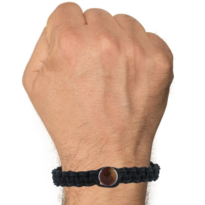 Bracelet Homme Shamballa Lien Tressé Noir et Perle Oeil de Tigre - vue 2