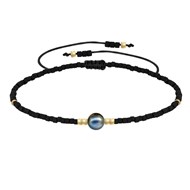 Bracelet Lien Perle d'Eau Douce Noire et Petites Perles Mates - Noir
