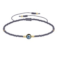 Bracelet Lien Perle d'Eau Douce Noire et Petites Perles Mates - Gris foncé